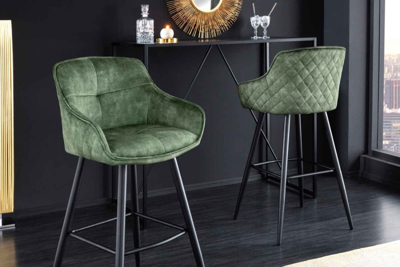 LuxD Dizajnová barová stolička Natasha zelený zamat