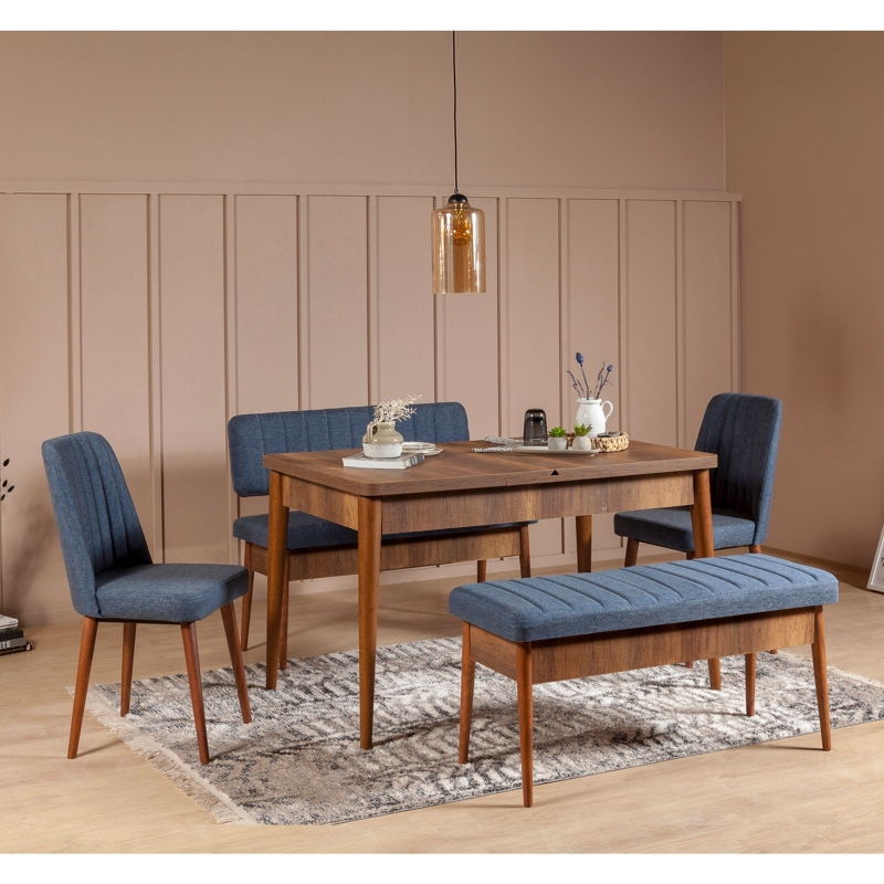 ASIR Jedálenský set stôl, stoličky VINA orech, modrá