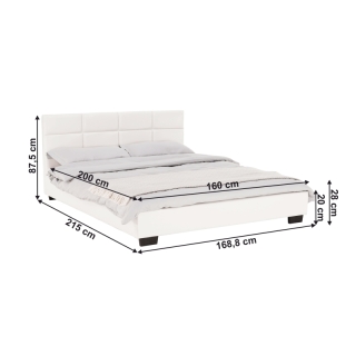 Manželská posteľ s roštom, 160x200, biela ekokoža, MIKEL obr-5