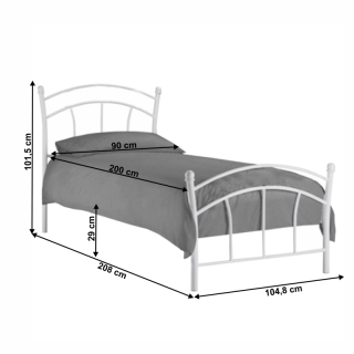 Kovová posteľ s roštom, biela, BURZUM obr-3