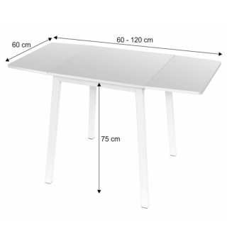Jedálenský stôl, MDF fóliovaná/kov, biela, 60-120x60 cm, MAURO obr-2