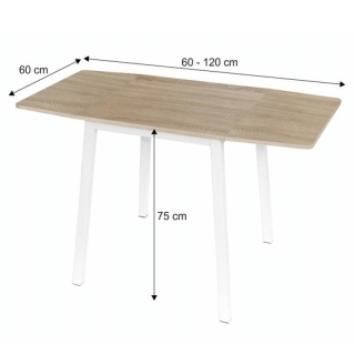 Jedálenský stôl, MDF fóliovaná/kov, dub sonoma/biela, 60-120x60 cm, MAURO obr-2
