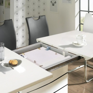 Jedálenský rozkladací stôl, biela s vysokým leskom HG, 140-180x90 cm, MEDAN obr-4