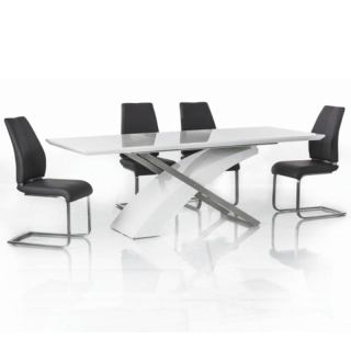 Jedálenský stôl, biela/biela extra vysoký lesk HG, 160-220x90 cm, KROS obr-1