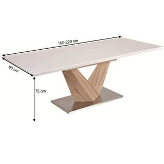 Jedálenský stôl, biela extra vysoký lesk HG/dub sonoma, 160x90 cm, DURMAN obr-1