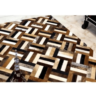 Luxusný kožený koberec, hnedá/čierna/béžová, patchwork, 70x140 , KOŽA TYP 2 obr-1