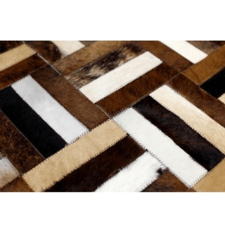 Luxusný kožený koberec, hnedá/čierna/béžová, patchwork, 70x140 , KOŽA TYP 2 obr-2