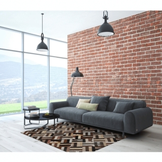 Luxusný kožený koberec, hnedá/čierna/béžová, patchwork, 70x140 , KOŽA TYP 2 obr-3
