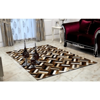 Luxusný kožený koberec, hnedá/čierna/béžová, patchwork, 120x180 , KOŽA TYP 2 obr-4