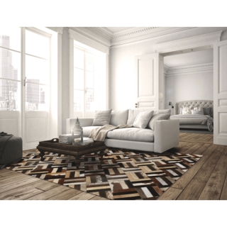 Luxusný kožený koberec, hnedá/čierna/béžová, patchwork, 170x240 , KOŽA TYP 2 obr-1