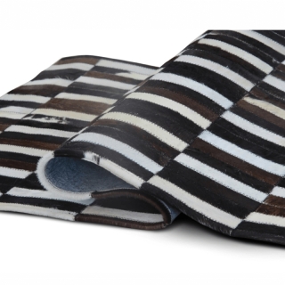 Luxusný kožený koberec,  hnedá/čierna/biela, patchwork, 69x140, KOŽA TYP 6 obr-4