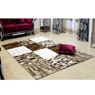 Luxusný kožený koberec, čierna/hnedá/biela, patchwork, 201x300, KOŽA TYP 4 obr-1