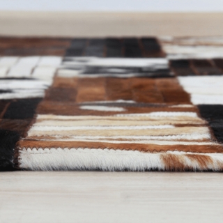 Luxusný kožený koberec, čierna/hnedá/biela, patchwork, 201x300, KOŽA TYP 4 obr-4