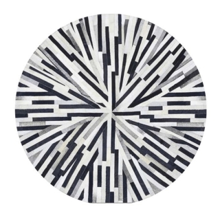 Luxusný kožený koberec, čierna/béžová/biela, patchwork, 200x200, KOŽA TYP 8 obr-1