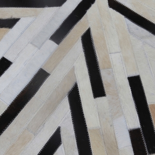 Luxusný kožený koberec, čierna/béžová/biela, patchwork, 200x200, KOŽA TYP 8 obr-3