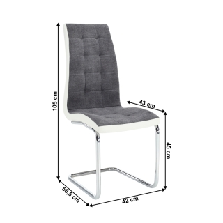 Jedálenská stolička, tmavosivá látka/ekokoža biela/chróm, SALOMA NEW obr-2