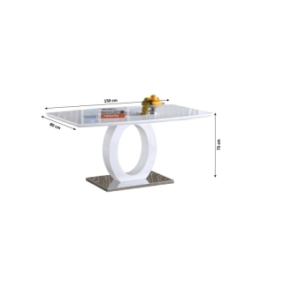 Jedálenský stôl, biela vysoký lesk/oceľ, 150x80 cm, ZARNI obr-2