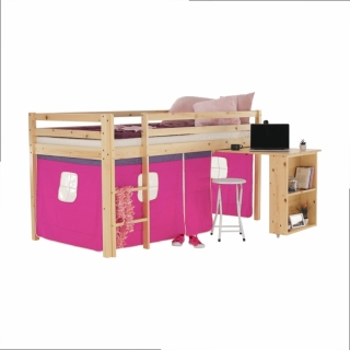 Posteľ s PC stolom, borovicové drevo/ružová, 90x200, ALZENA obr-2