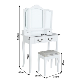 Toaletný stolík s taburetom, biela/strieborná, REGINA NEW obr-1