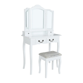 Toaletný stolík s taburetom, biela/strieborná, REGINA NEW obr-2