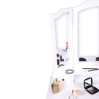 Toaletný stolík s taburetom, biela/strieborná, REGINA NEW obr-3