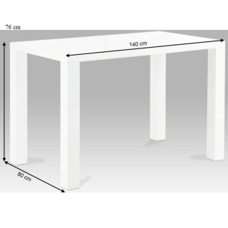 Jedálenský stôl, biela vysoký lesk HG, 140x80 cm, ASPER NEW TYP 3 obr-2