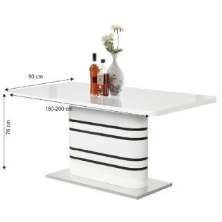 Jedálenský rozkladací stôl, biela vysoký lesk HG/čierne pásy, 160-200x90 cm, TUBAL obr-1