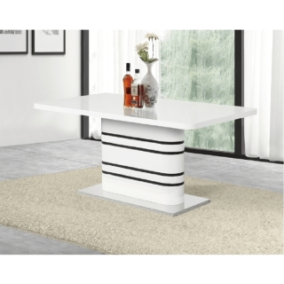 Jedálenský rozkladací stôl, biela vysoký lesk HG/čierne pásy, 160-200x90 cm, TUBAL obr-2