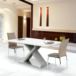Jedálenský stôl, biela s vysokým leskom HG/betón, 160x90 cm, FARNEL obr-2