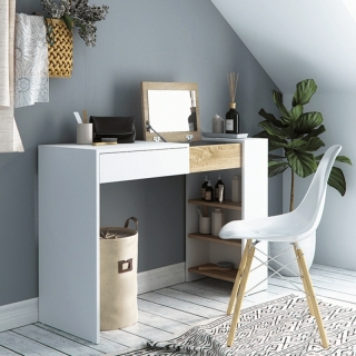 Toaletný stolík/písací stôl, biela/dub sonoma, ELIS obr-1