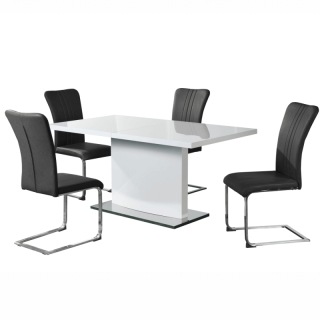Rozkladací jedálenský stôl, biela vysoký lesk HG, 160-200x90 cm, KORINTOS obr-3