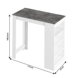 Barový stôl, biela/betón, 117x57 cm, AUSTEN obr-2