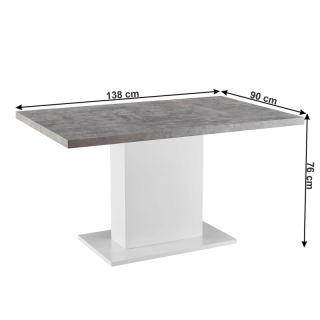 Jedálenský stôl, betón/biela extra vysoký lesk, 138x90 cm, KAZMA obr-2