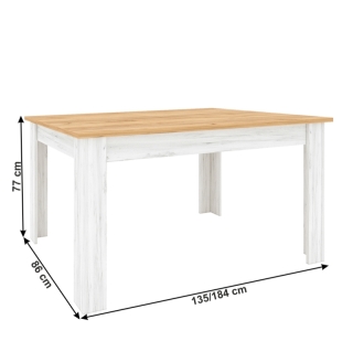 Jedálenský stôl, rozkladací, dub craft zlatý/dub craft biely, 135-184x86 cm, SUDBURY obr-1