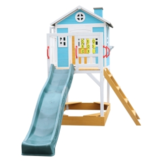 Drevený záhradný domček pre deti so šmykľavkou a pieskoviskom, PORTIO obr-1