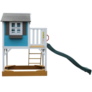 Drevený záhradný domček pre deti so šmykľavkou a pieskoviskom, PORTIO obr-2