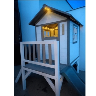 Drevený záhradný domček pre deti so šmykľavkou, sivá/biela, MAILEN obr-3