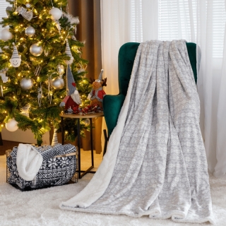 Obojstranná baránková deka, sivá/biela/vzor, 150x200, MARITA obr-1