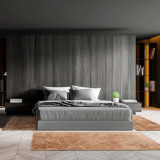 Moderný koberec, béžová/zlatý vzor, 80x150, RAKEL obr-1