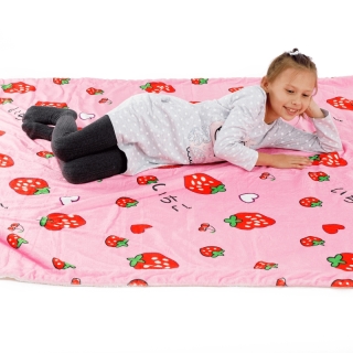 Obojstranná baránková deka, ružová/vzor jahody, 150x200cm, MIDAS TYP1 obr-4