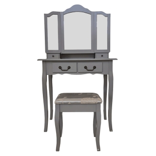 Toaletný stolík s taburetom, sivá/strieborná, REGINA NEW obr-5