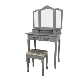 Toaletný stolík s taburetom, sivá/strieborná, REGINA NEW obr-2