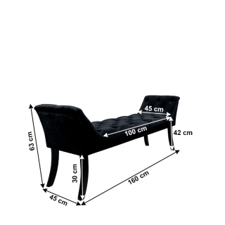 Dizajnová lavica, čierna Velvet látka/kaučukové drevo, 160 cm, HEMY TYP 1 obr-2