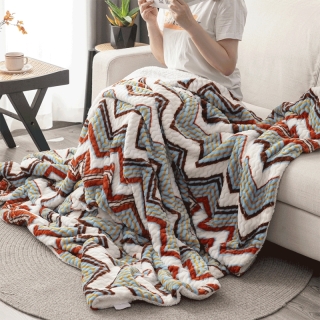 Obojstranná baránková deka, biela, farebný vzor, 200x220, ANATH obr-1