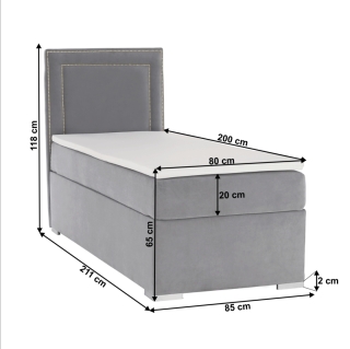 Boxspringová posteľ, jednolôžko, svetlosivá, 80x200, ľavá, BILY obr-2