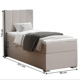 Boxspringová posteľ, jednolôžko, taupe, 90x200, ľavá, BRED obr-2