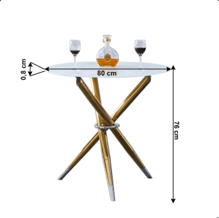 Jedálenský stôl/kávový stolík,  biela/gold chróm zlatý, priemer 80 cm, DONIO obr-1