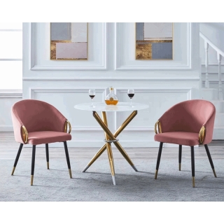 Jedálenský stôl/kávový stolík,  biela/gold chróm zlatý, priemer 80 cm, DONIO obr-2