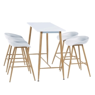 Barový stôl, biela/buk, 110x50 cm, DORTON obr-1