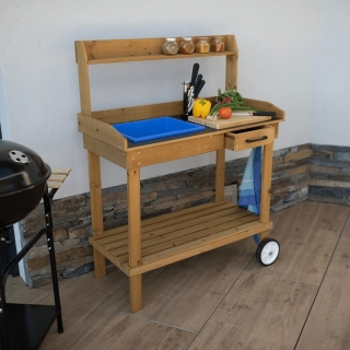 Záhradný pracovný stôl s umývadlom drevo/hnedá,  BARDY obr-1